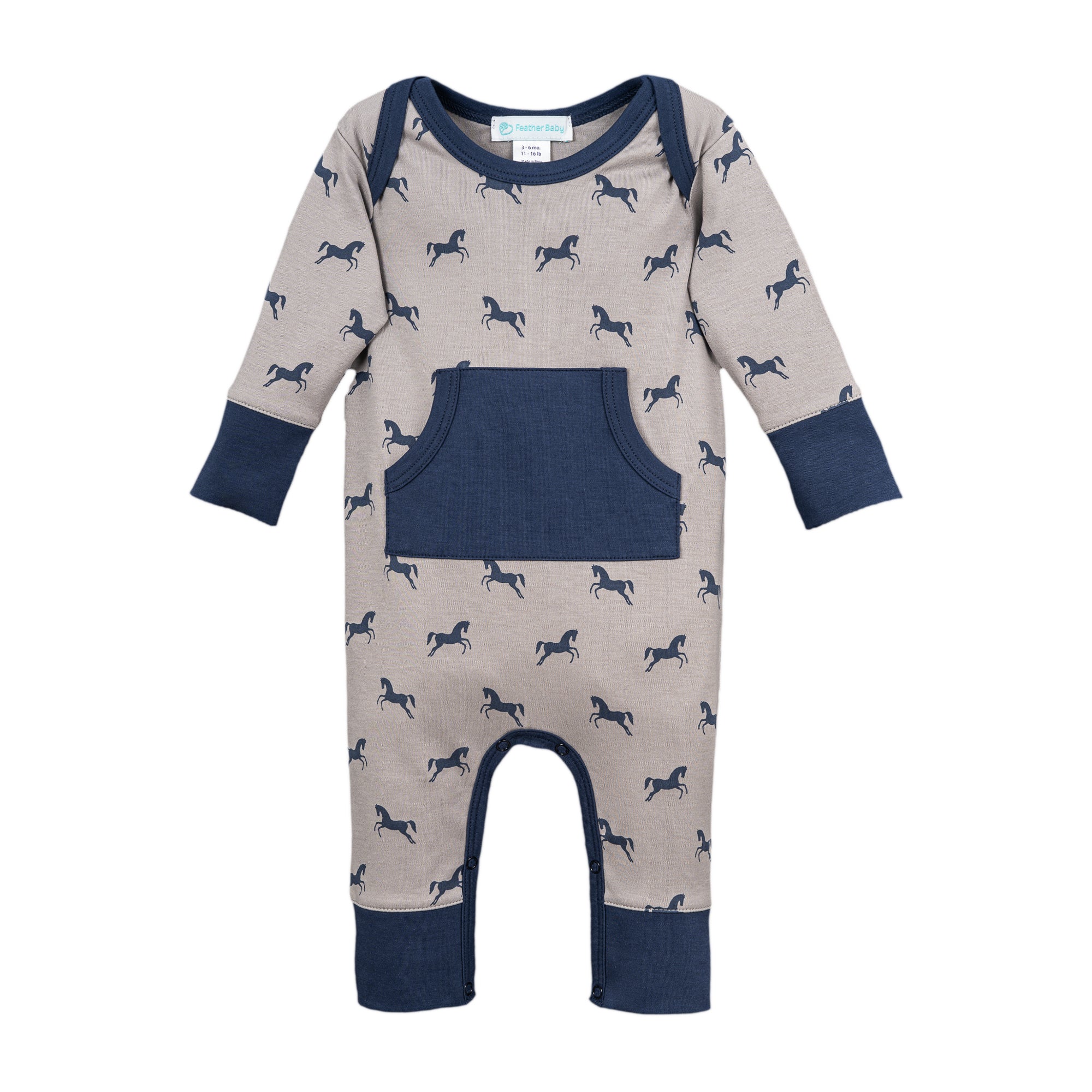 Kangaroo Romper - Prancing Stallions on Grey