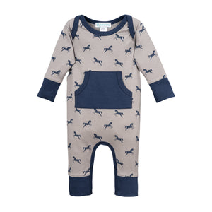 Kangaroo Romper - Prancing Stallions on Grey