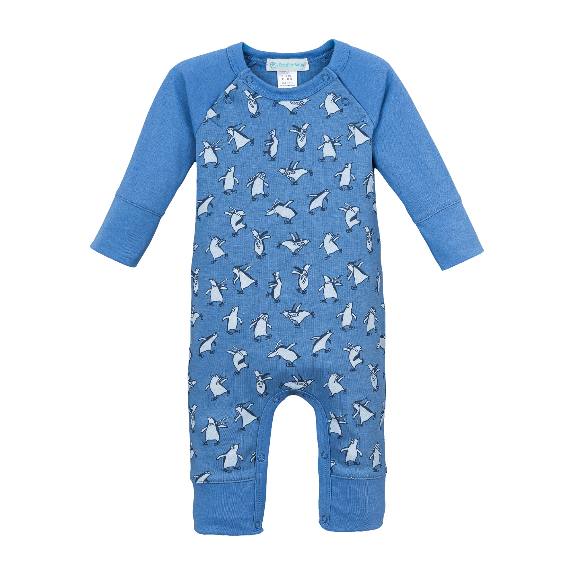 Sailor-Sleeve Long Romper - Gliding Penguins