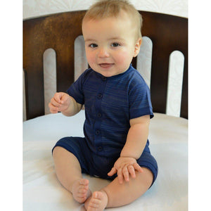 Henley Romper - Stripe on Indigo  100% Pima Cotton