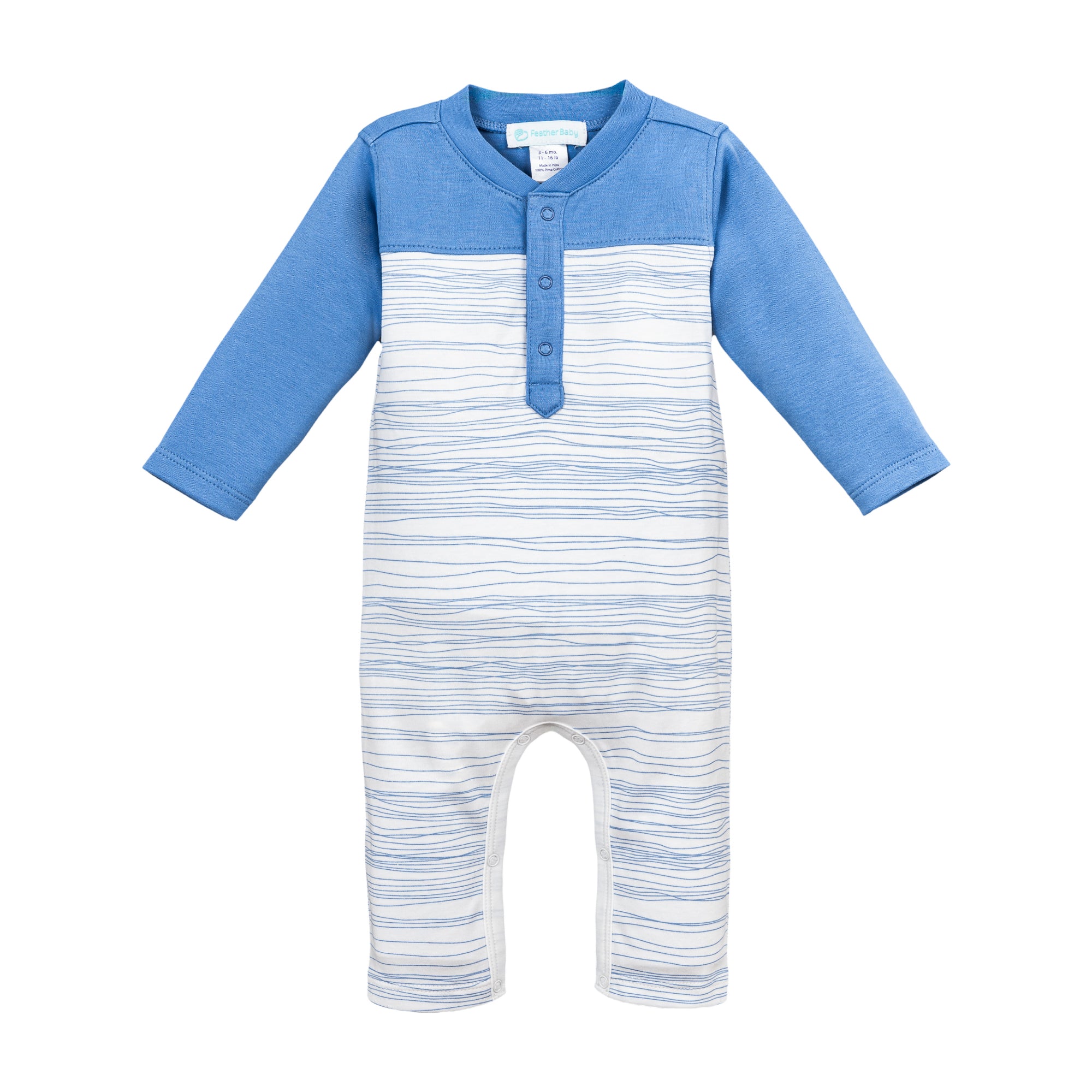 2-Tone Romper - Blue Stripe on White