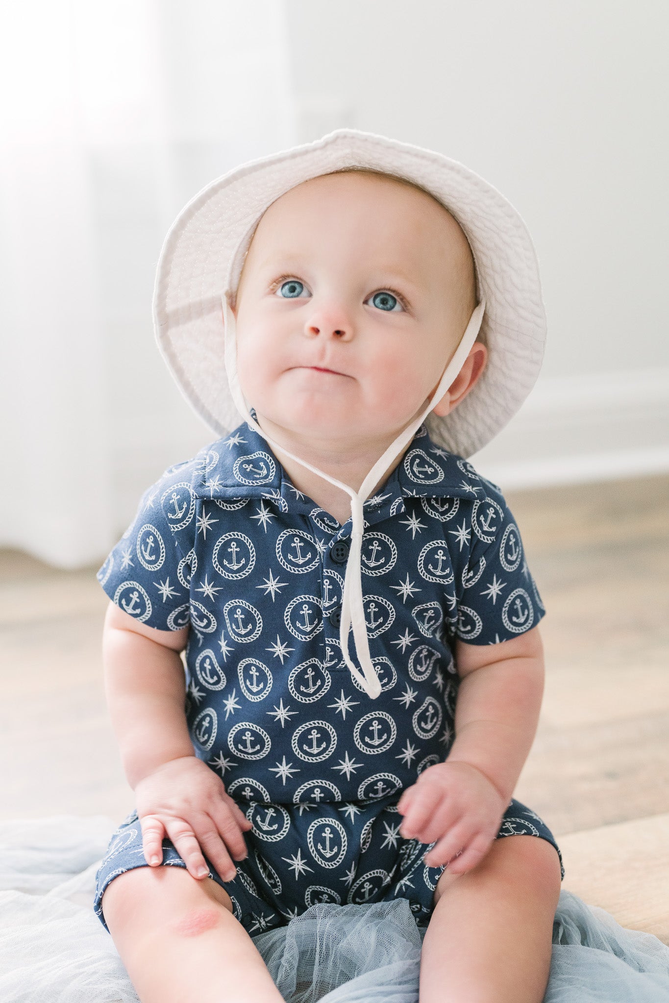 Collared Romper - Nautical Dreams on Indigo