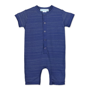 Henley Romper - Stripe on Indigo  100% Pima Cotton