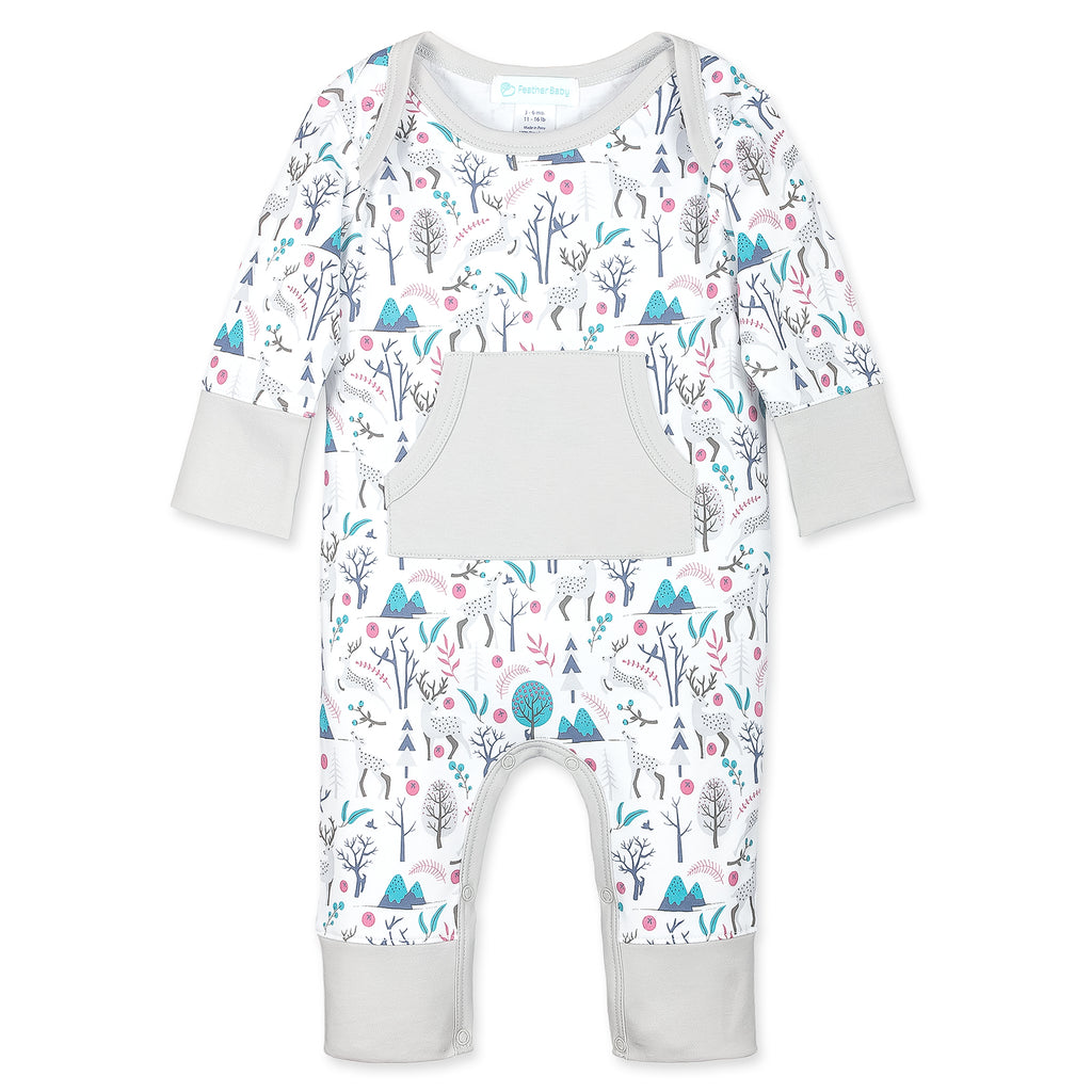 [Free_Shipping]-[Pima_Cotton]-Long Rompers-[Baby_Gift]-[Shower_Gift]-[Designer]-Feather Baby