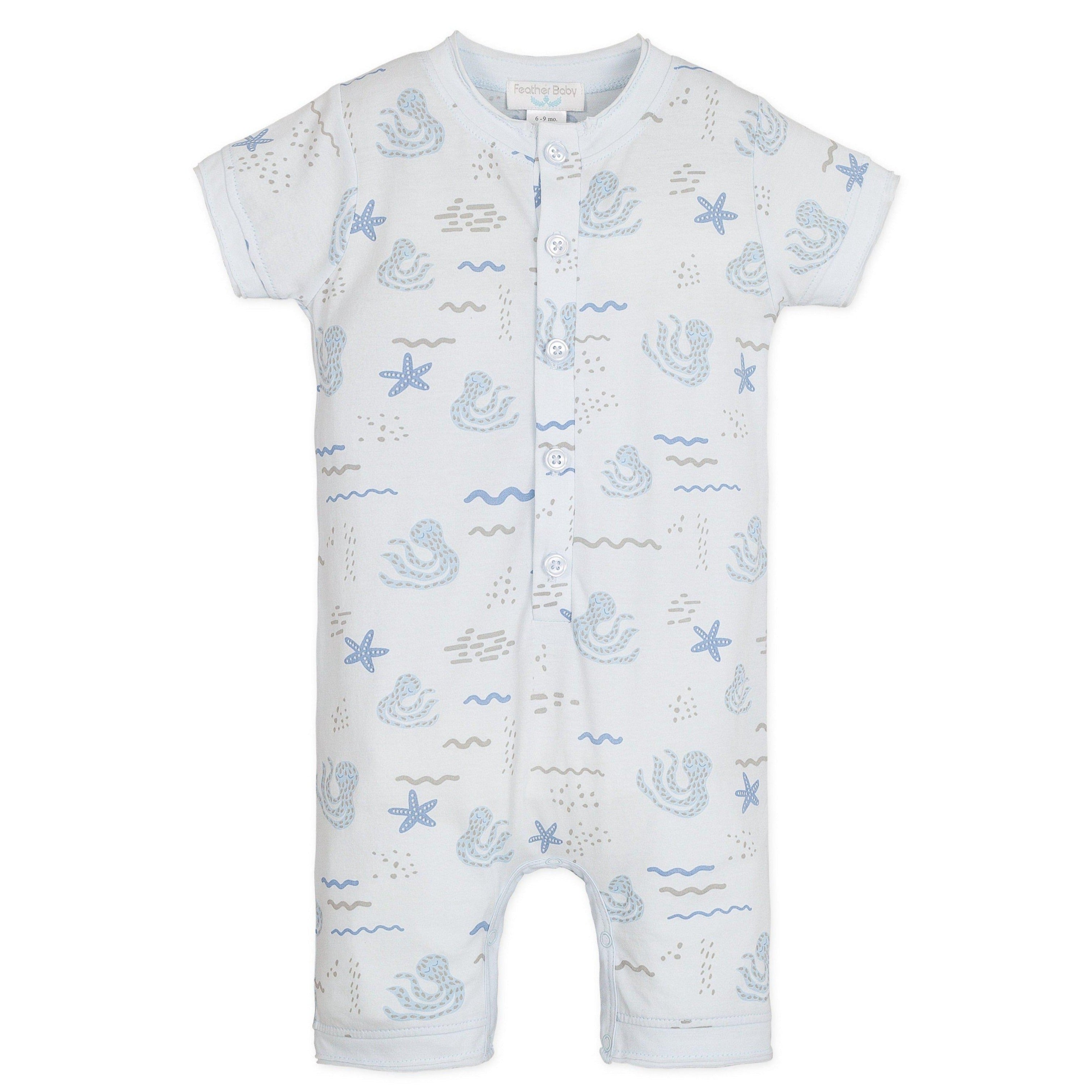 [Free_Shipping]-[Pima_Cotton]-Short Rompers-[Baby_Gift]-[Shower_Gift]-[Designer]-Feather Baby